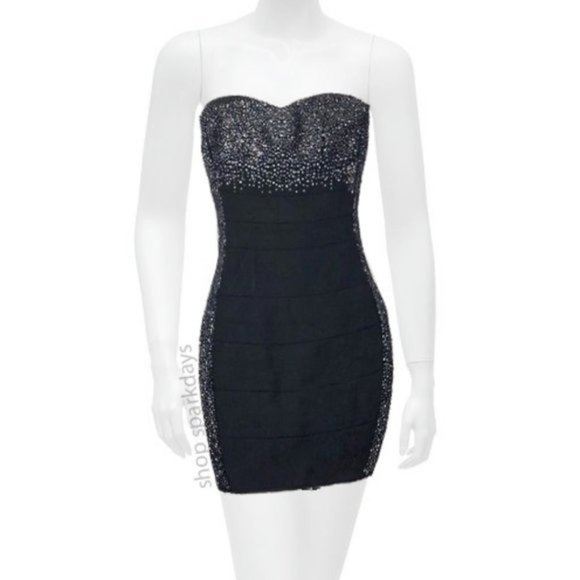 bebe Dresses & Skirts - BEBE Black Rhinestones Bandage Sleeveless Dress  M